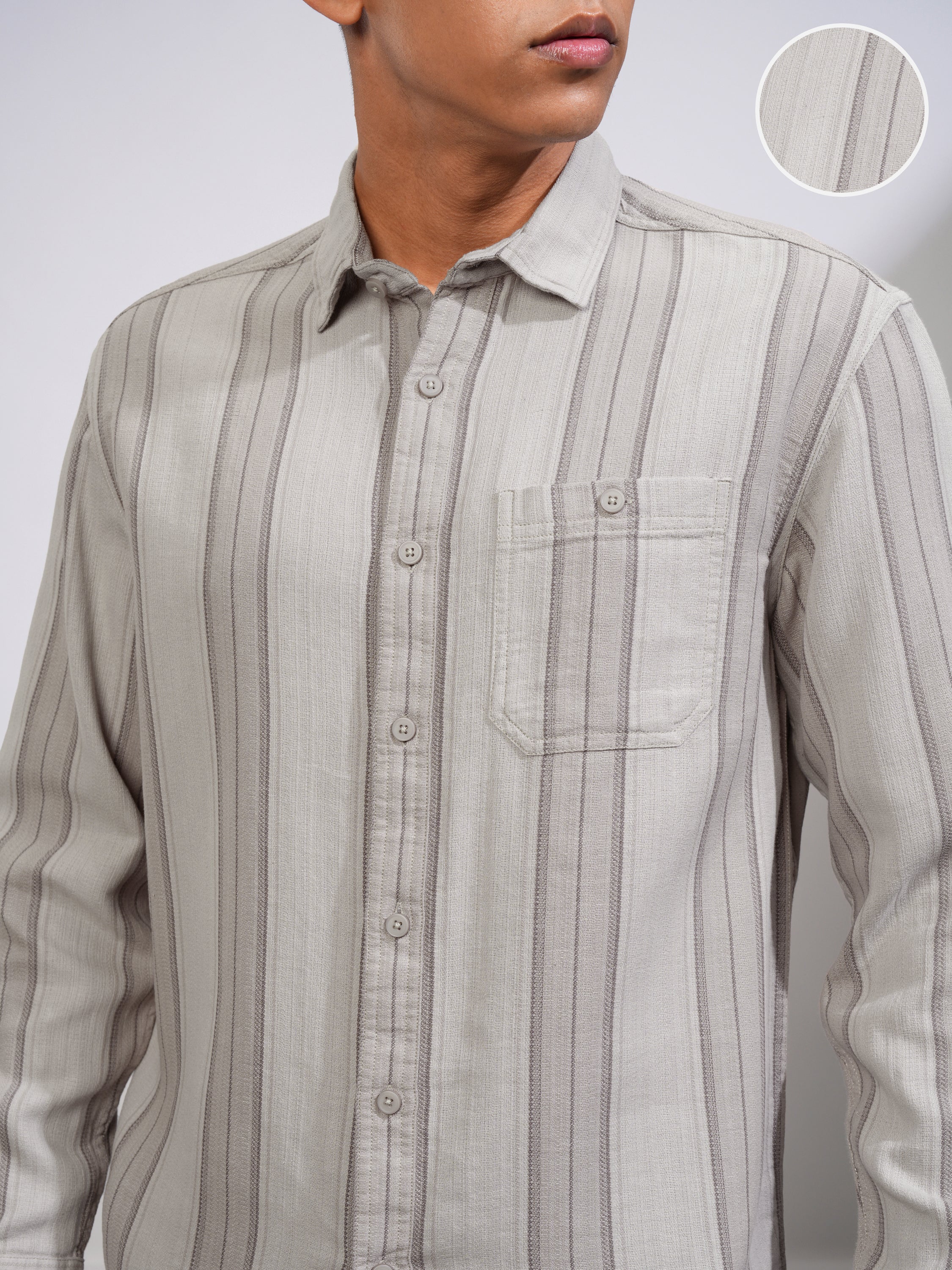Highlander Men Grey Striped Oversized Fit Casual Shirt - Grey - Image 5