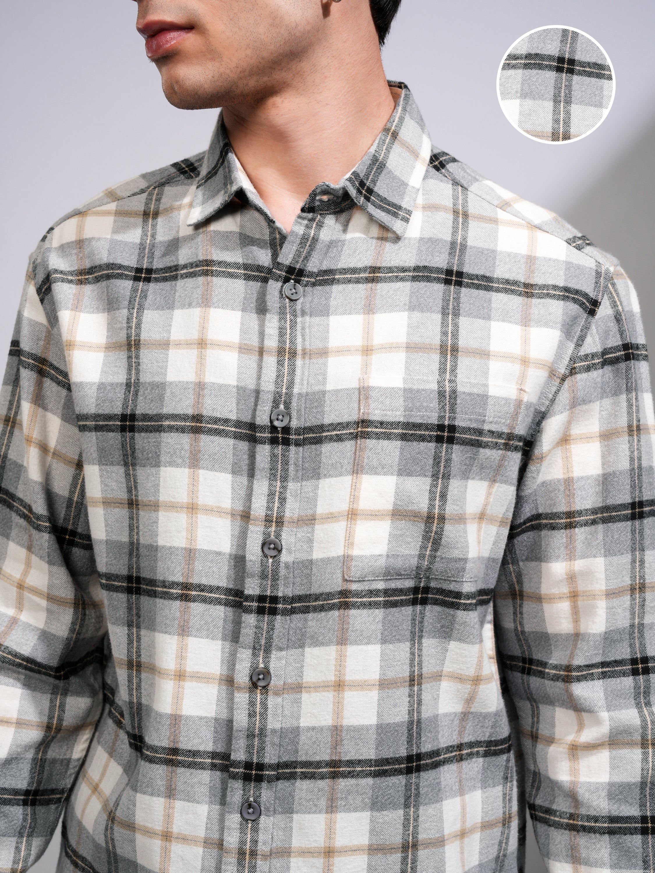 Highlander Men Off White Checked Oversized Fit Casual Shirt - Off White - Image 5