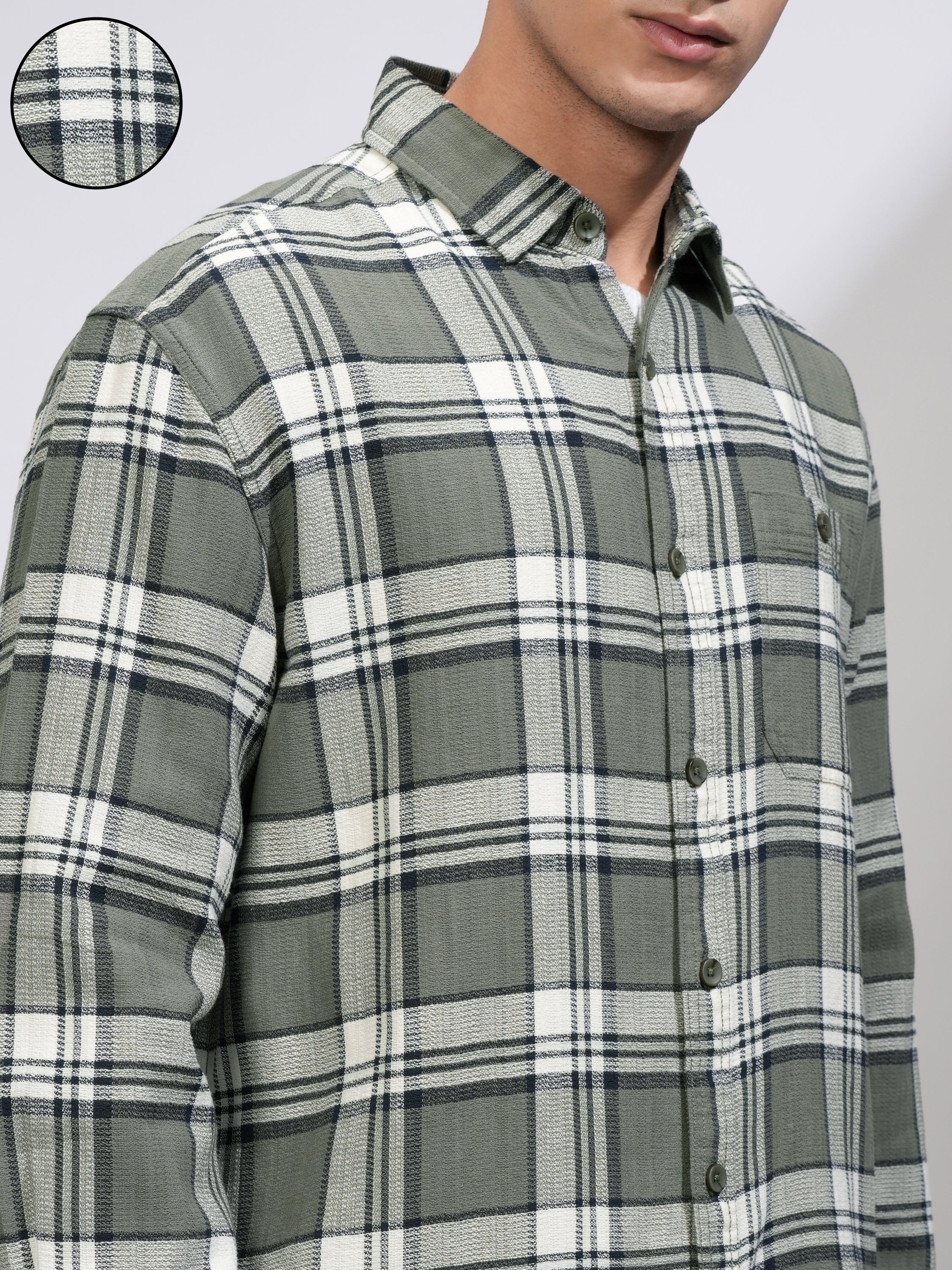 Highlander Men Green Checked Oversized Fit Casual Shirt - Green - Image 5