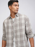 Highlander Men Beige Checked Oversized Fit Casual Shirt - Beige - Image 1