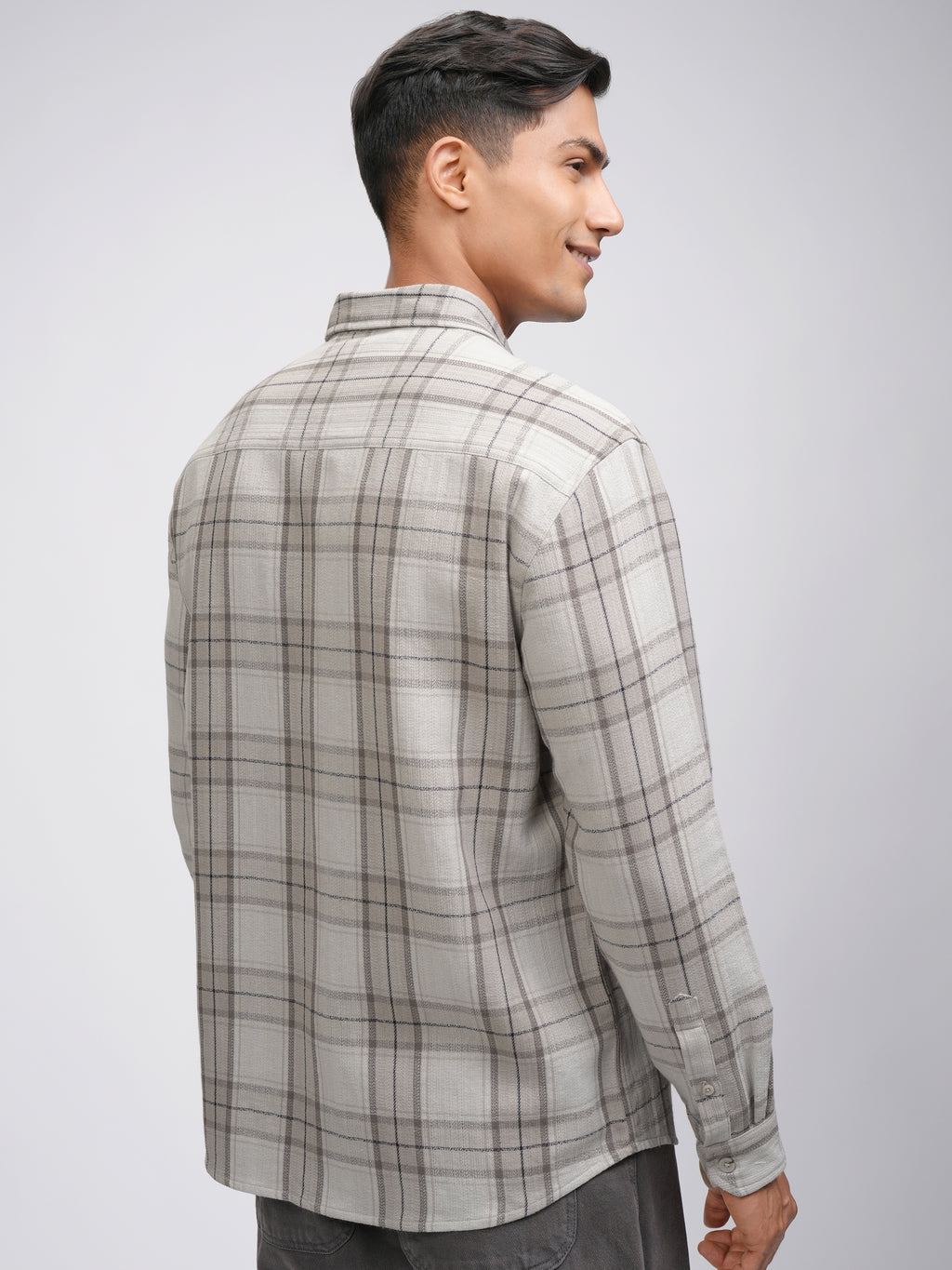 Highlander Men Beige Checked Oversized Fit Casual Shirt - Beige - Image 3