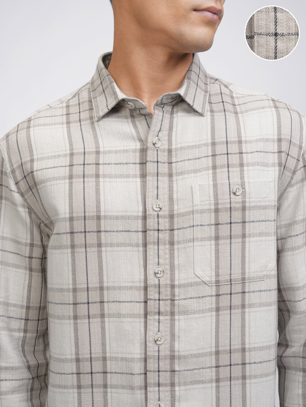 Highlander Men Beige Checked Oversized Fit Casual Shirt - Beige - Image 5