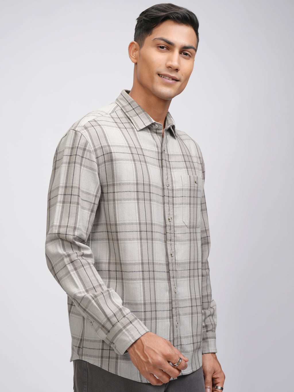 Highlander Men Beige Checked Oversized Fit Casual Shirt - Beige - Image 6
