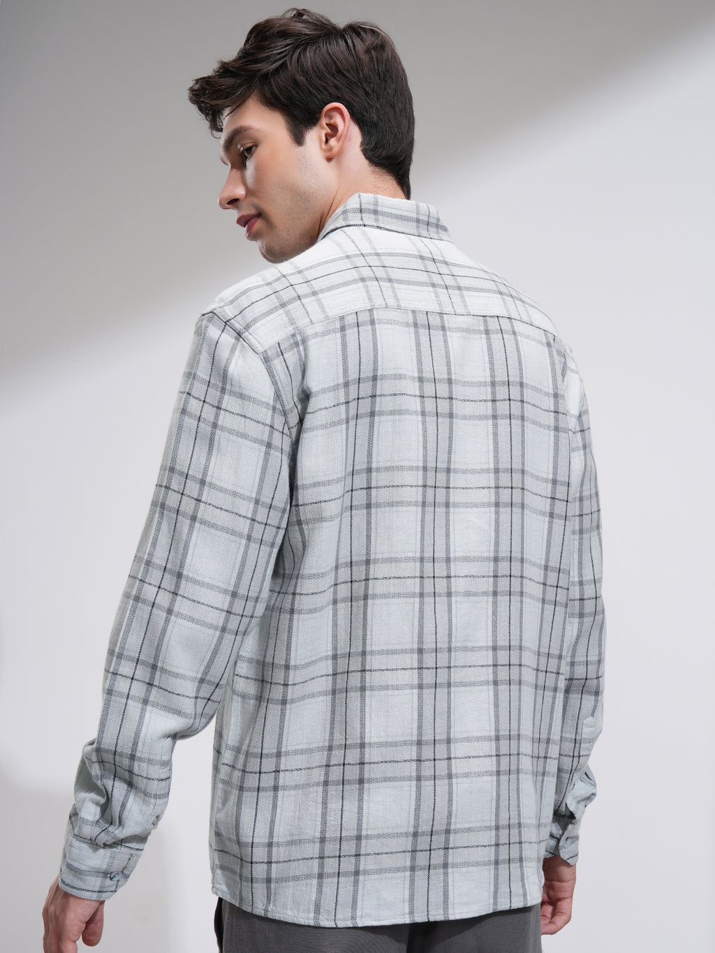 Highlander Men Grey Checked Oversized Fit Casual Shirt - Grey - Image 3