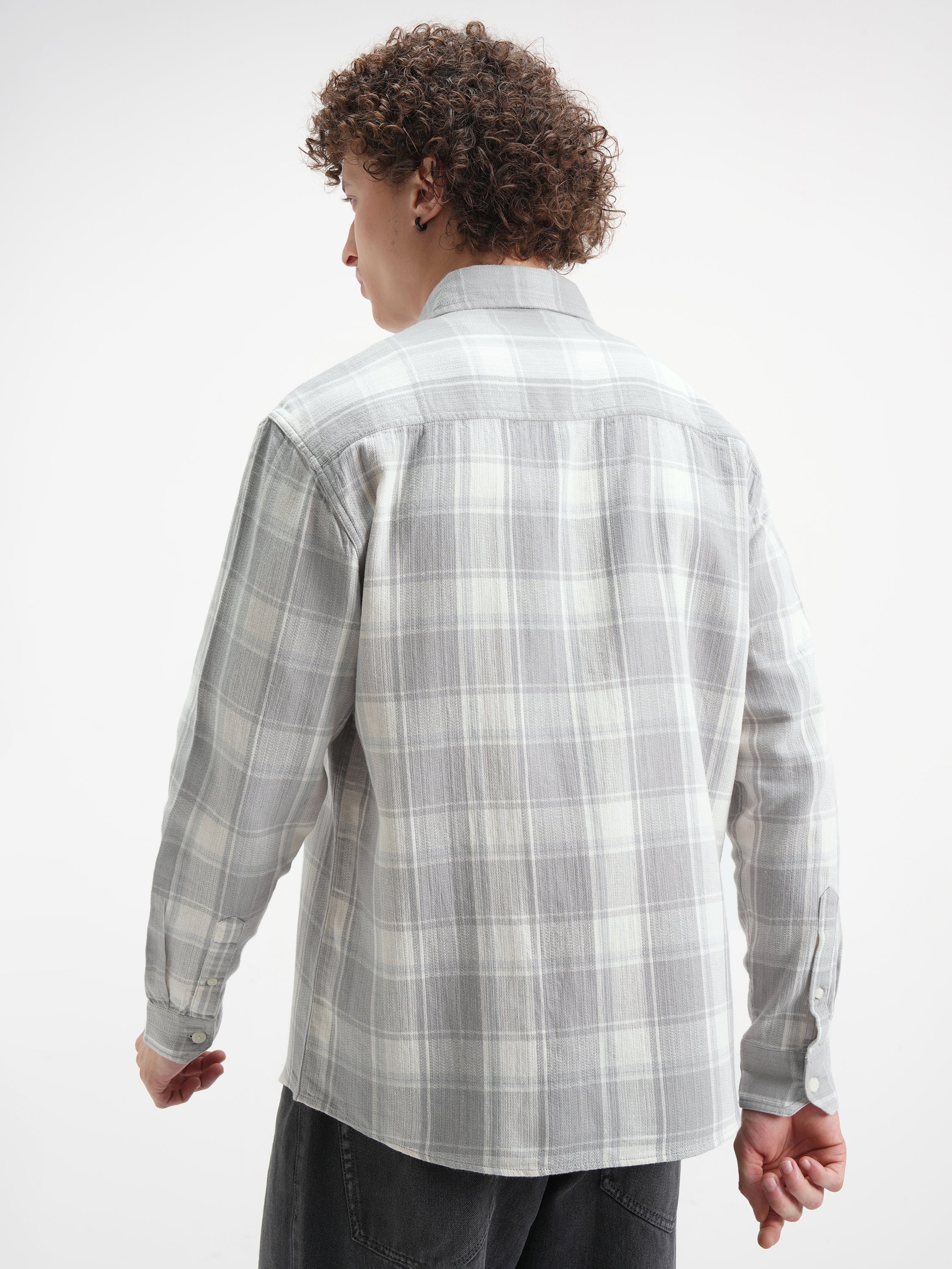 Highlander Men Off White Checked Relaxed Fit Casual Shirt - Off White - Image 3