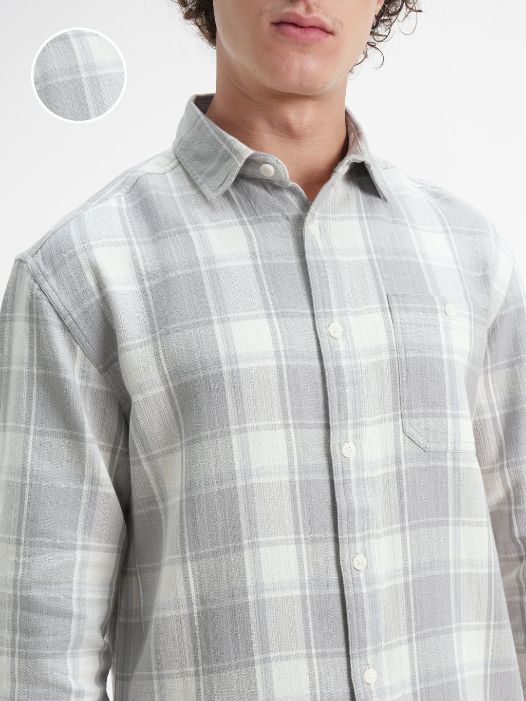 Highlander Men Off White Checked Relaxed Fit Casual Shirt - Off White - Image 5