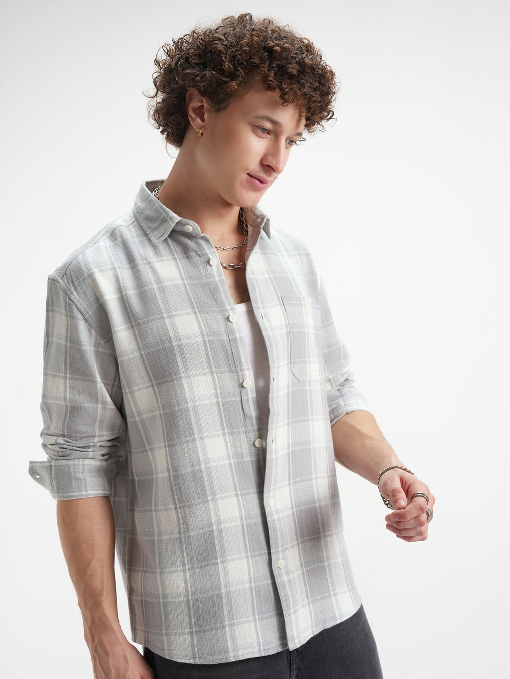 Highlander Men Off White Checked Relaxed Fit Casual Shirt - Off White - Image 6