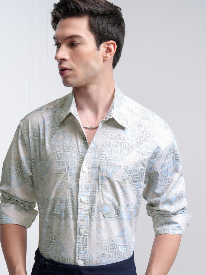 Highlander Men Pink Printed Oversized Fit Casual Shirt - Pink - Image 1