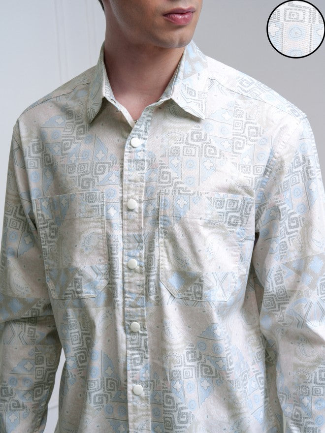 Highlander Men Pink Printed Oversized Fit Casual Shirt - Pink - Image 5