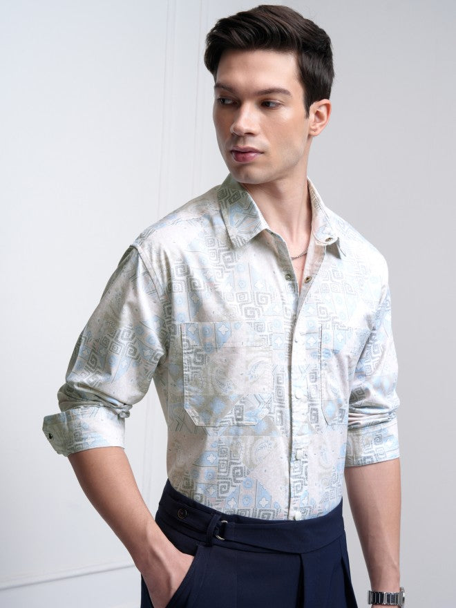 Highlander Men Pink Printed Oversized Fit Casual Shirt - Pink - Image 6