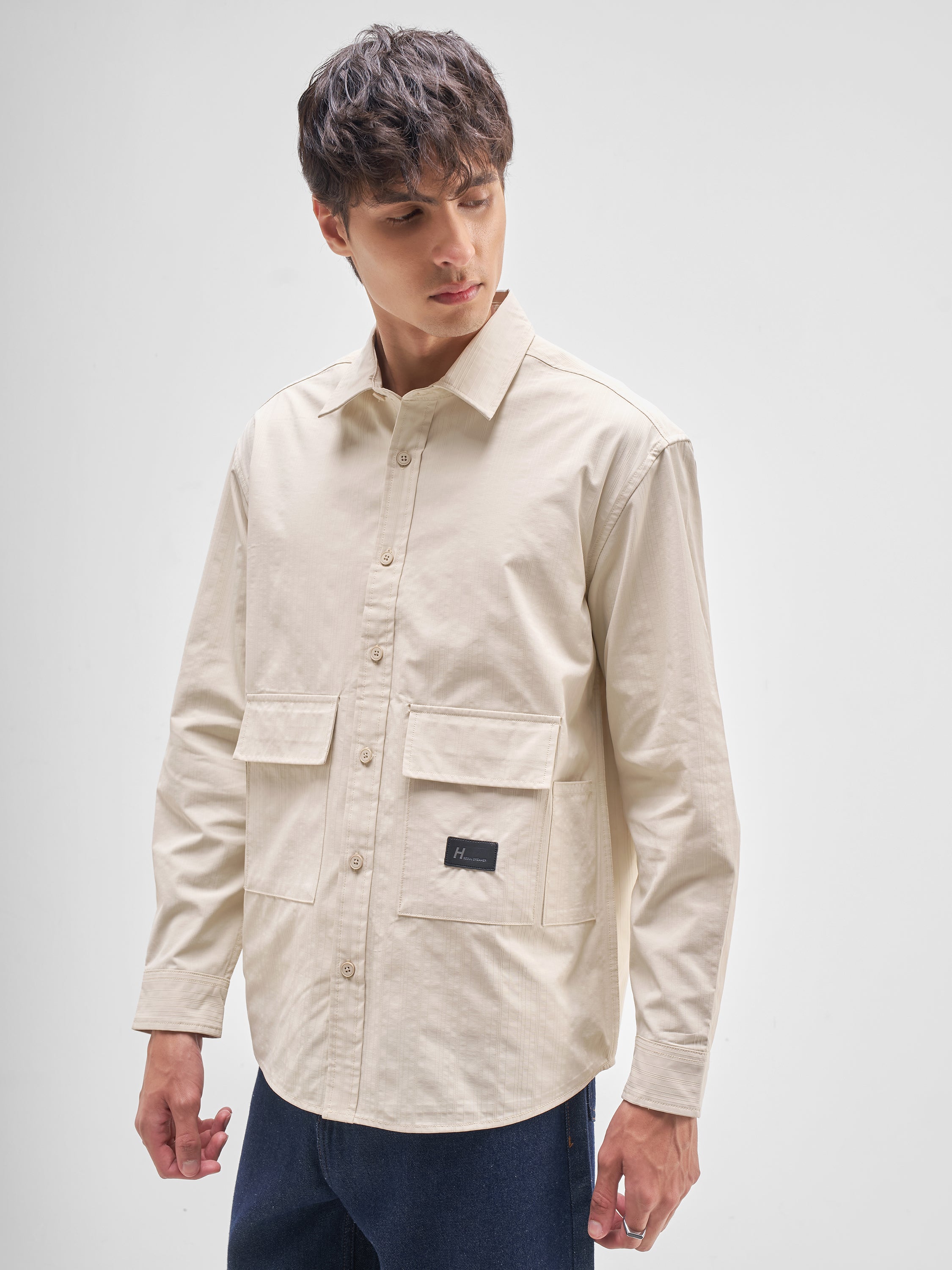 Highlander Men Cream Striped Relaxed Fit Casual Shirt - Cream - Image 4