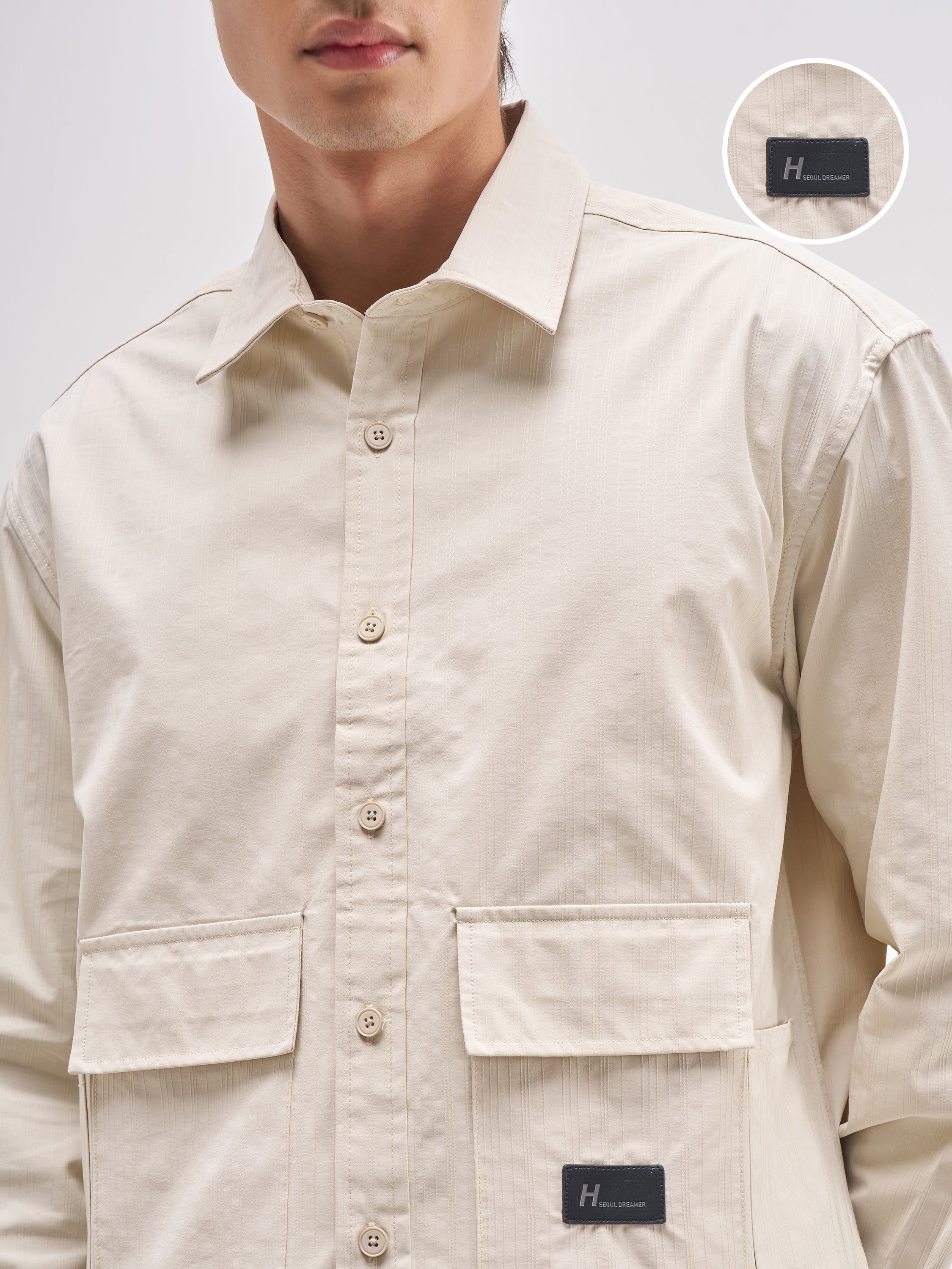 Highlander Men Cream Striped Relaxed Fit Casual Shirt - Cream - Image 5