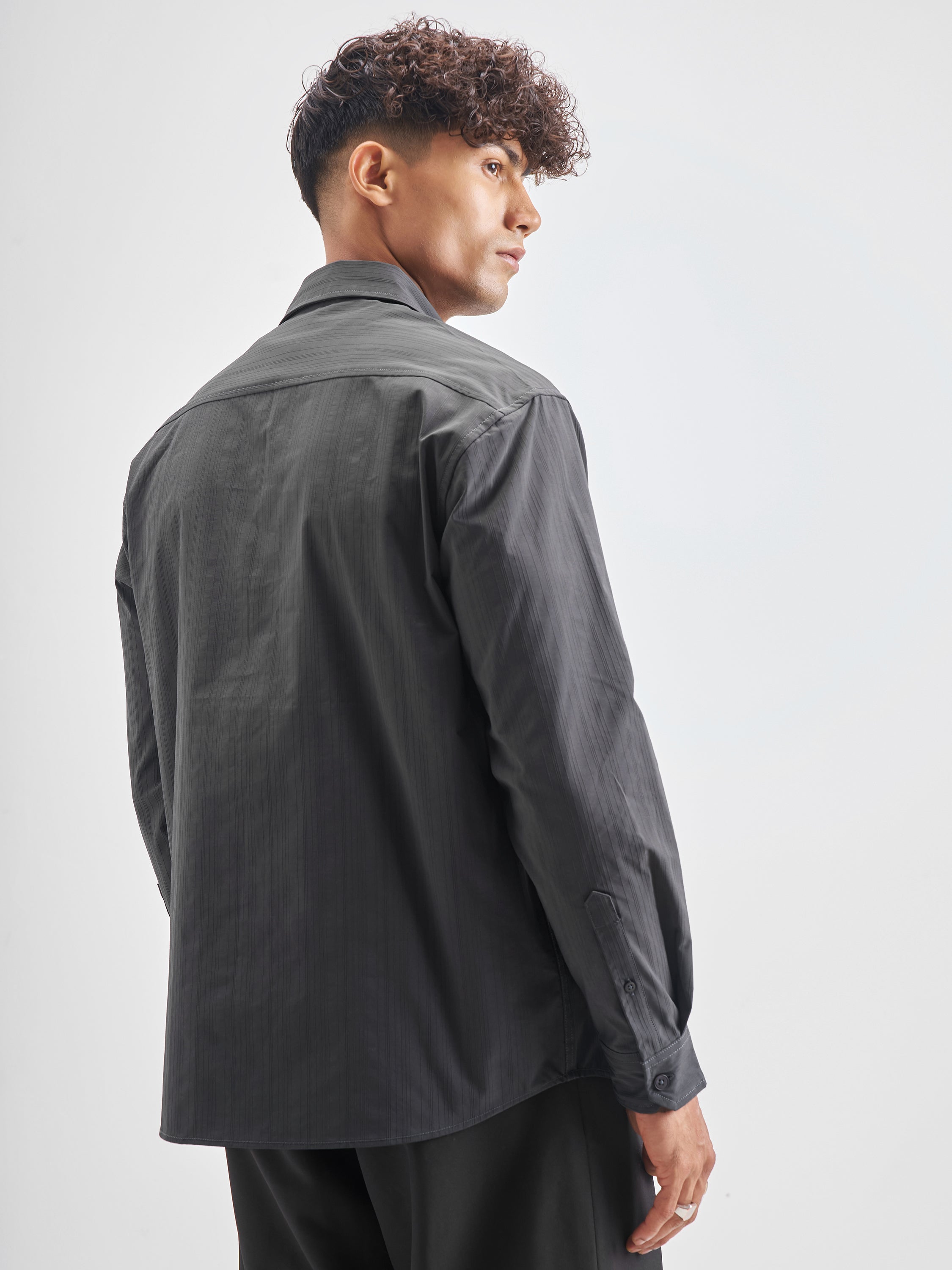 Highlander Men Grey Self Design Oversized Fit Casual Shirt - Grey - Image 3