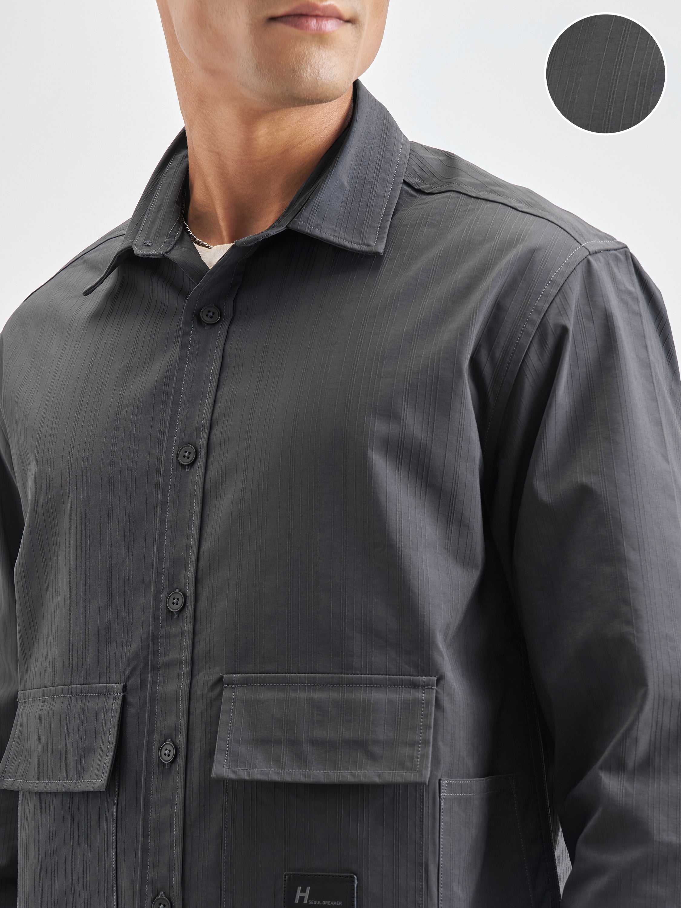 Highlander Men Grey Self Design Oversized Fit Casual Shirt - Grey - Image 5