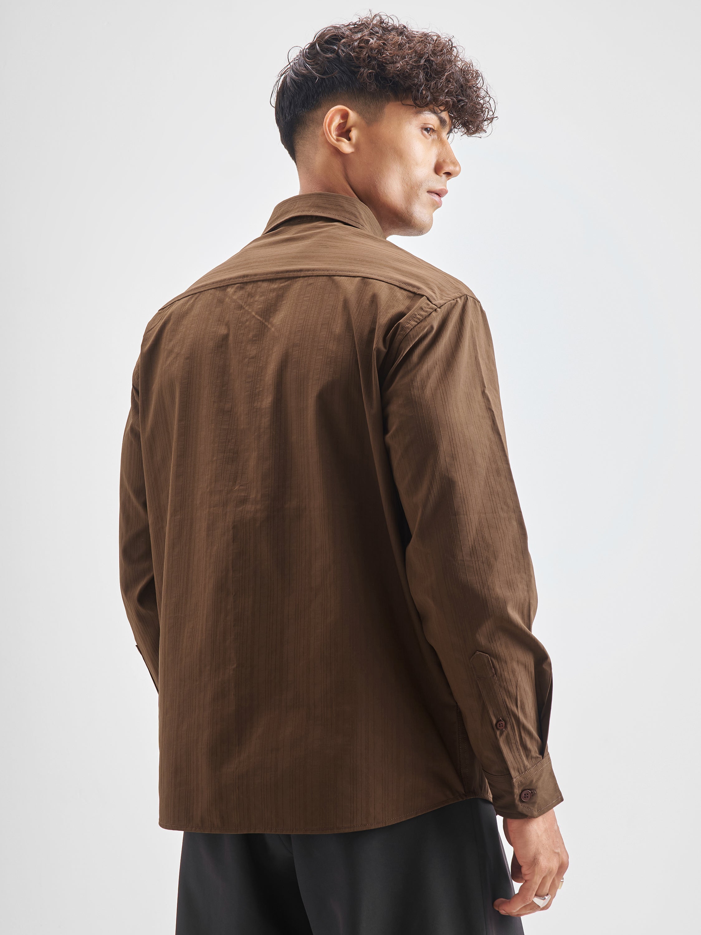 Highlander Men Khaki Self Design Oversized Fit Casual Shirt - Khaki - Image 3