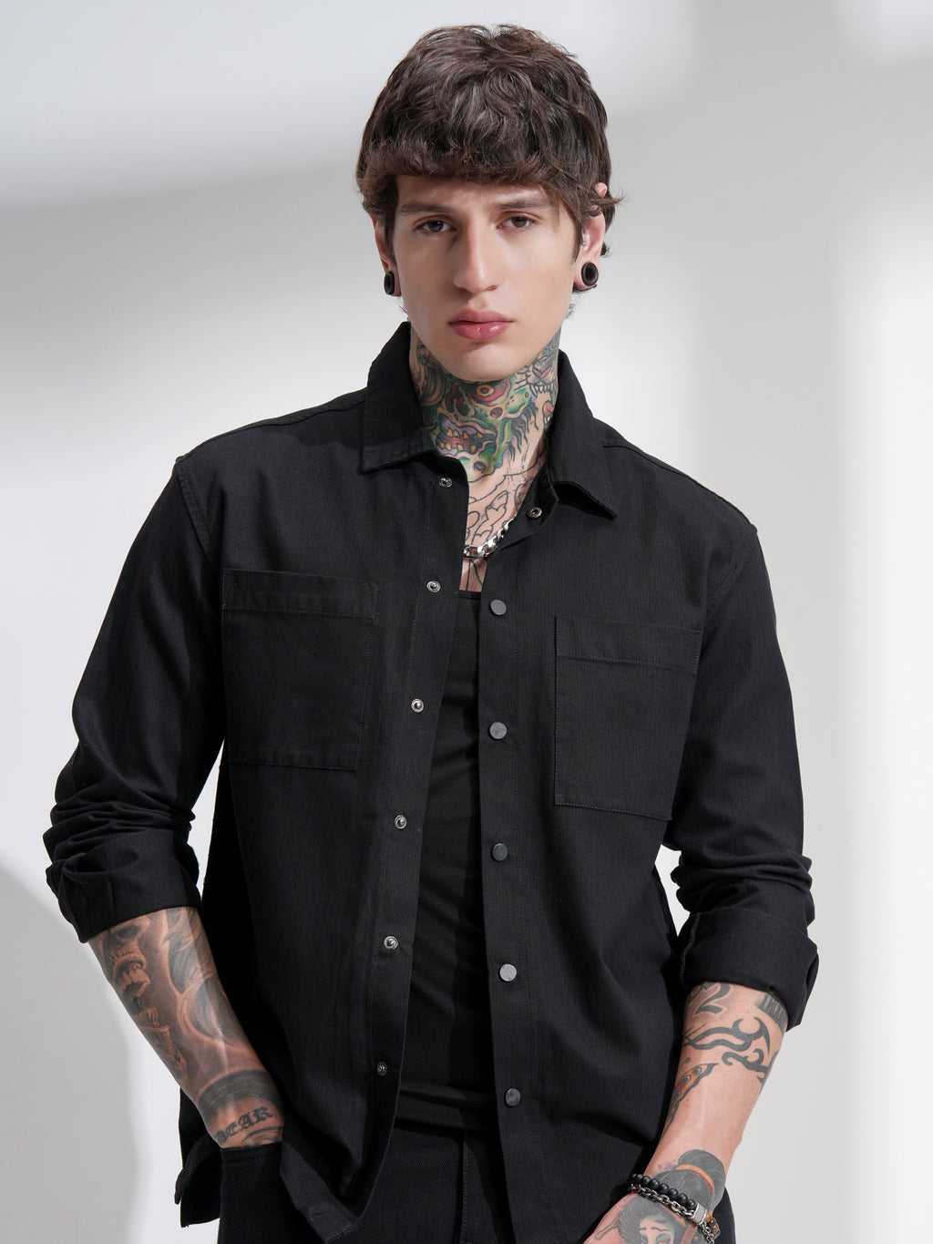 Highlander Men Black Solid Oversized Fit Casual Shirt - Black - Image 1