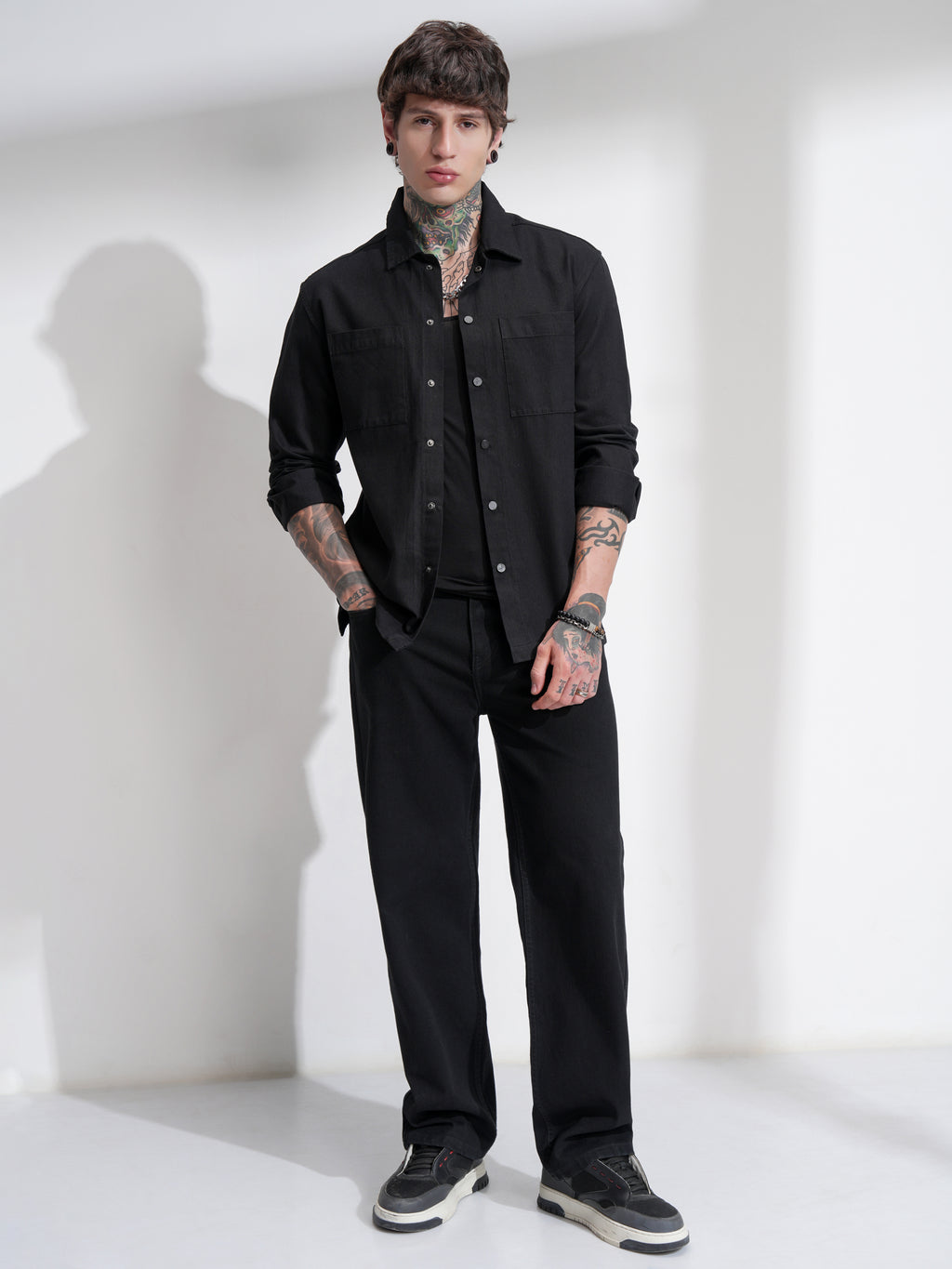 Highlander Men Black Solid Oversized Fit Casual Shirt - Black - Image 2