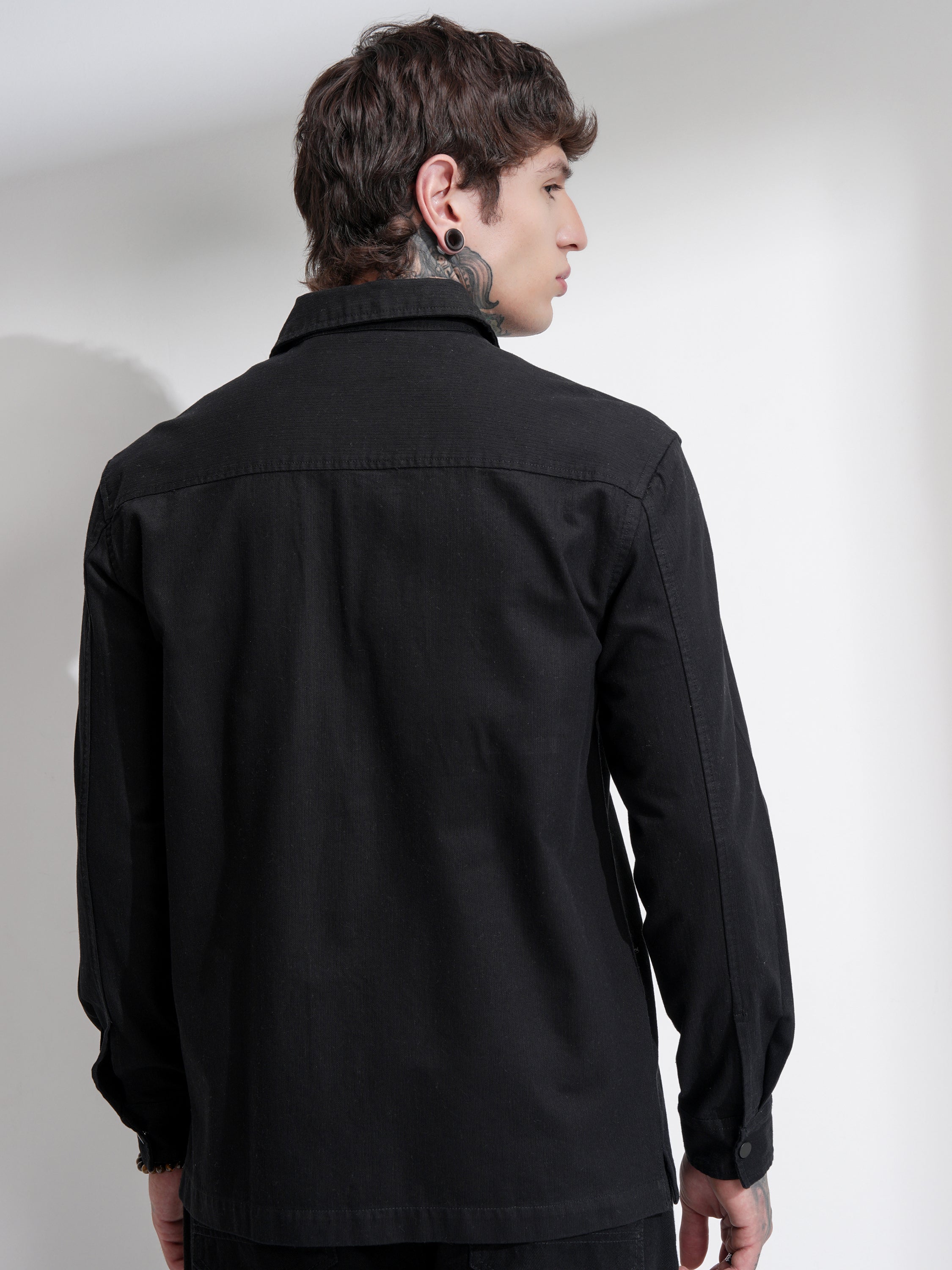 Highlander Men Black Solid Oversized Fit Casual Shirt - Black - Image 3