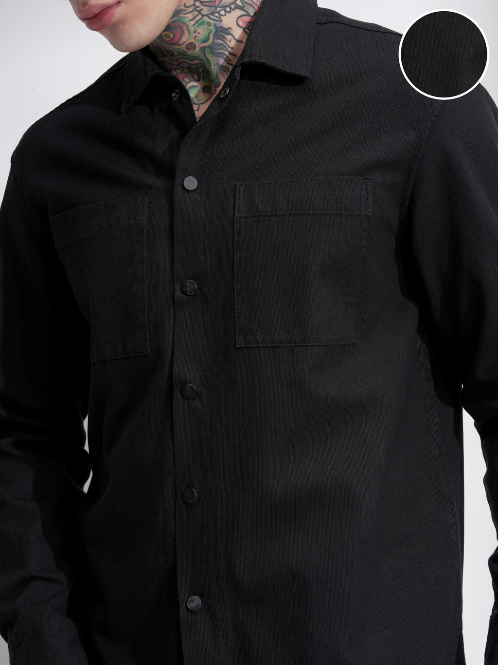 Highlander Men Black Solid Oversized Fit Casual Shirt - Black - Image 5