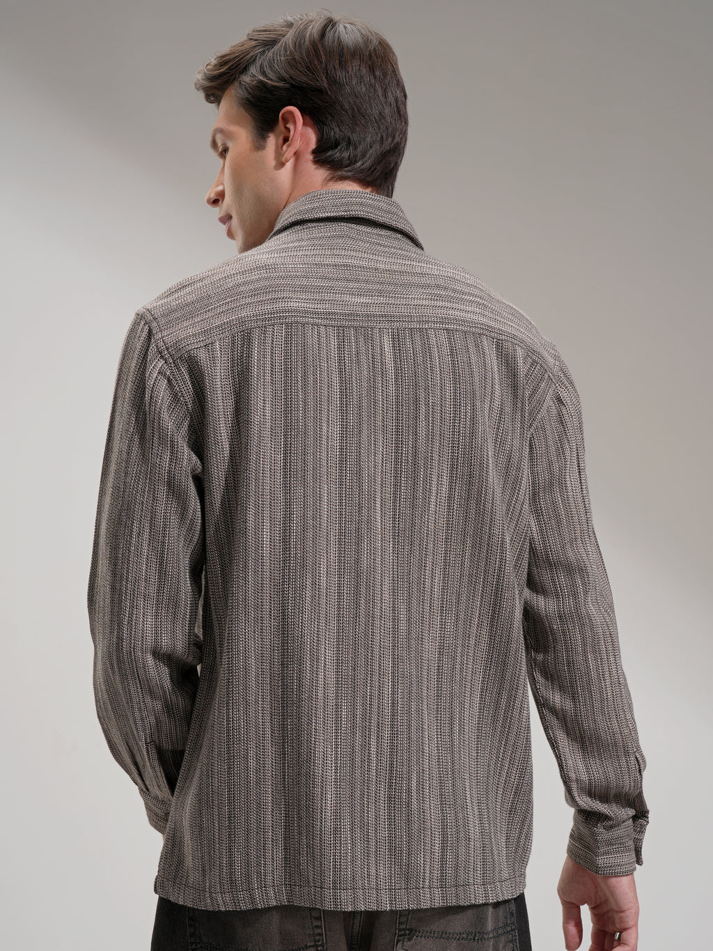 Highlander Men Brown Self Design Oversized Fit Casual Shirt - Brown - Image 3