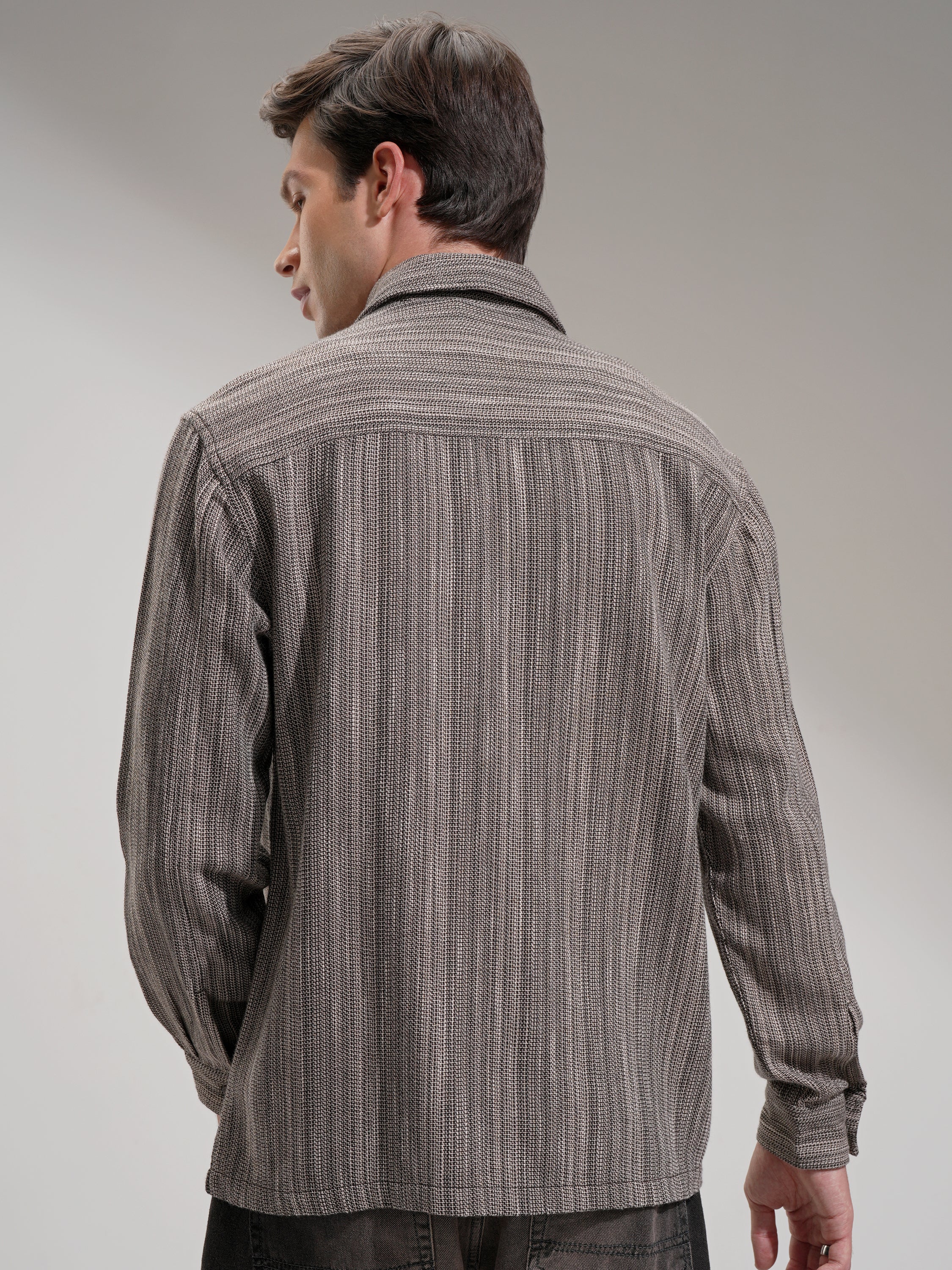 Highlander Men Brown Self Design Oversized Fit Casual Shirt - Brown - Image 3