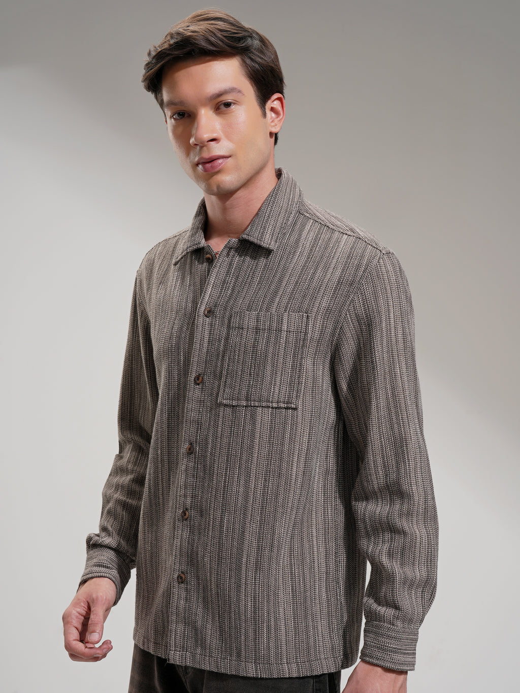 Highlander Men Brown Self Design Oversized Fit Casual Shirt - Brown - Image 4