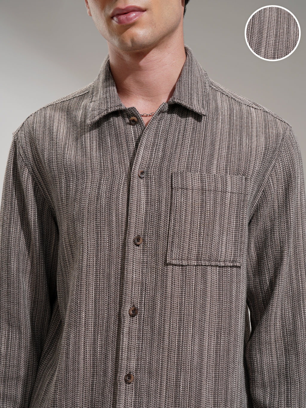 Highlander Men Brown Self Design Oversized Fit Casual Shirt - Brown - Image 5