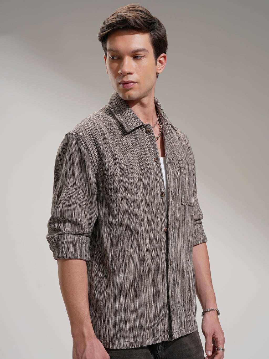 Highlander Men Brown Self Design Oversized Fit Casual Shirt - Brown - Image 6