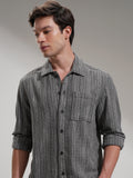 Highlander Men Grey Self Design Oversized Fit Casual Shirt - Grey - Image 1