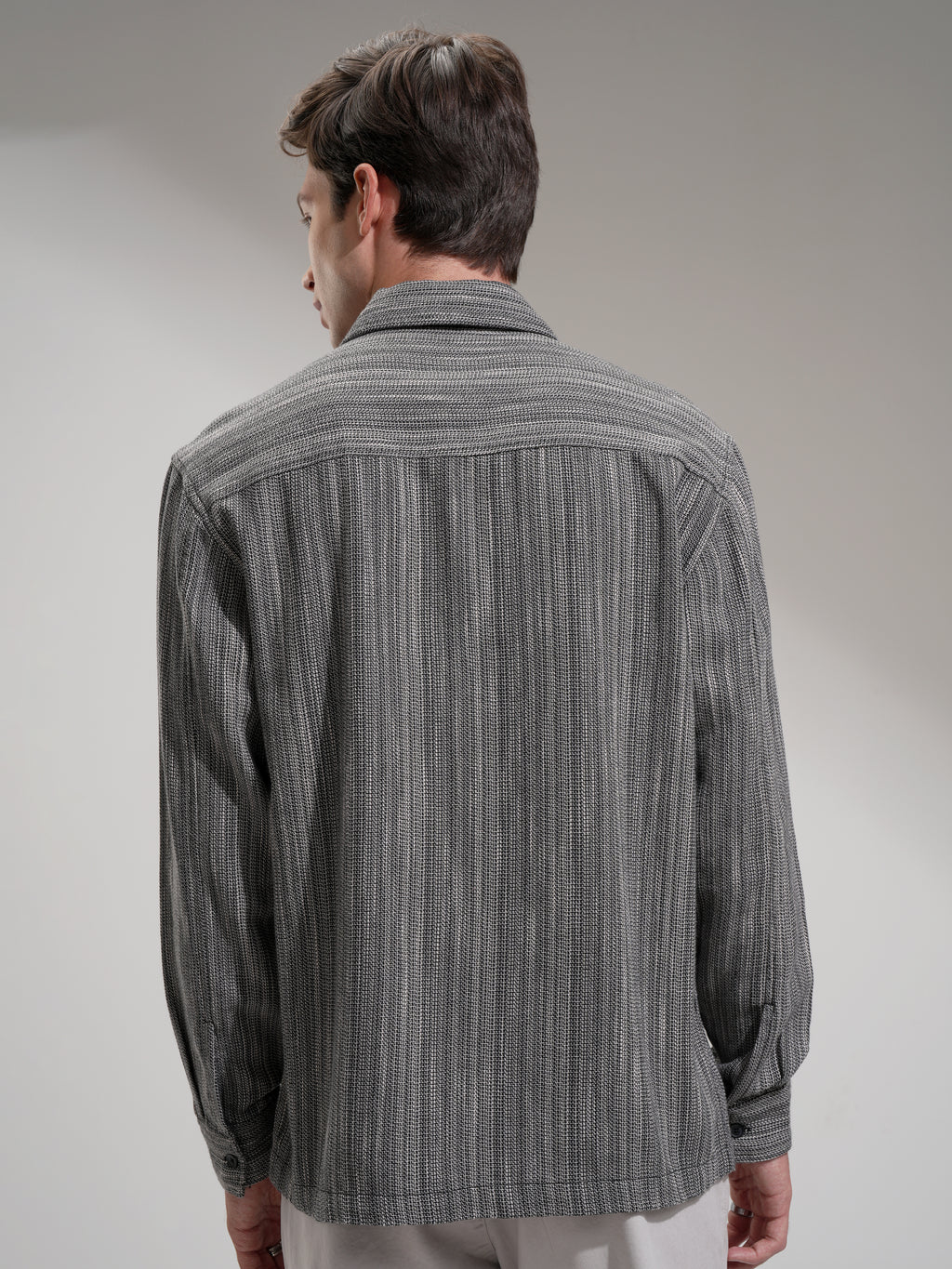 Highlander Men Grey Self Design Oversized Fit Casual Shirt - Grey - Image 3