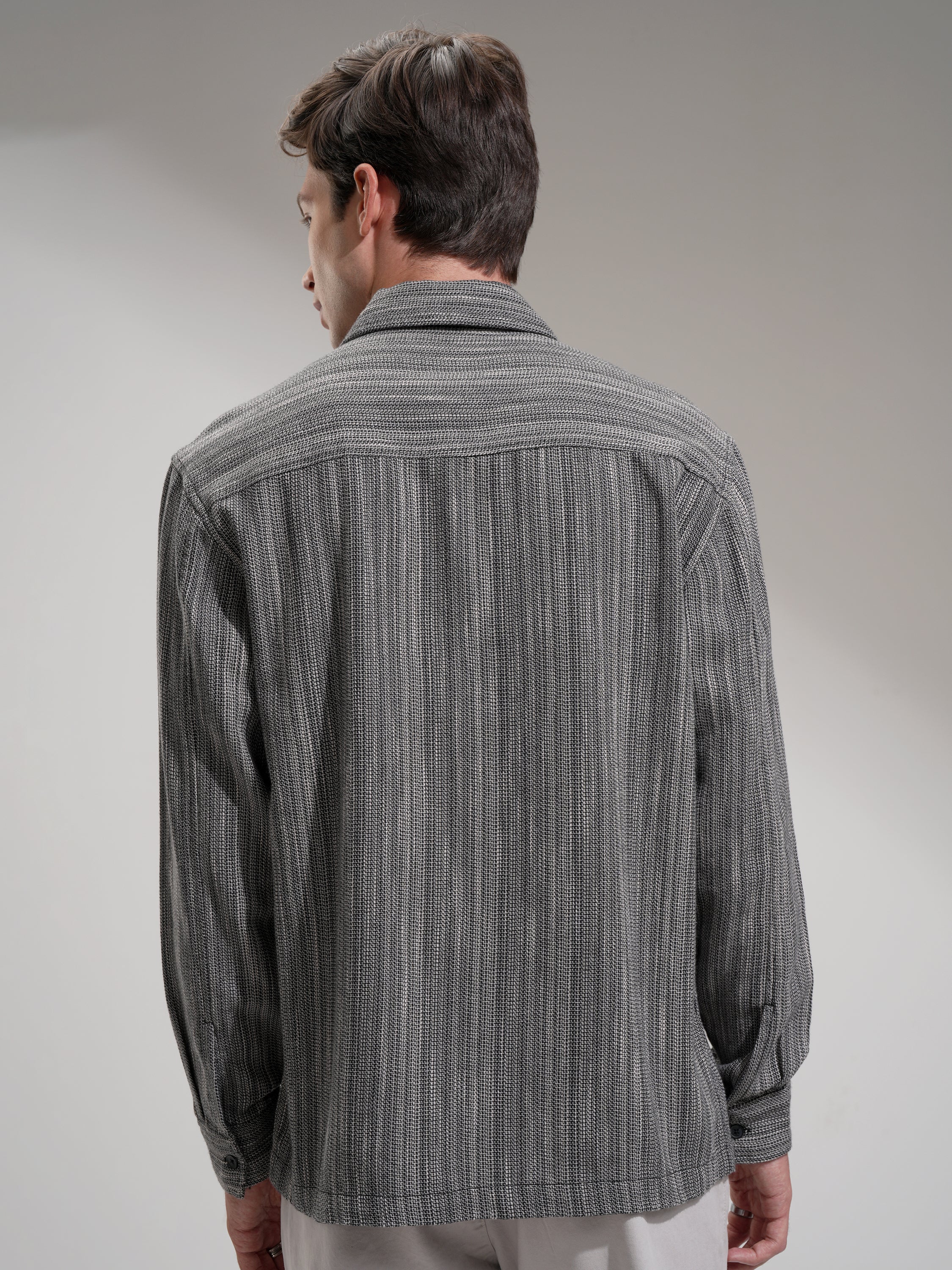Highlander Men Grey Self Design Oversized Fit Casual Shirt - Grey - Image 3