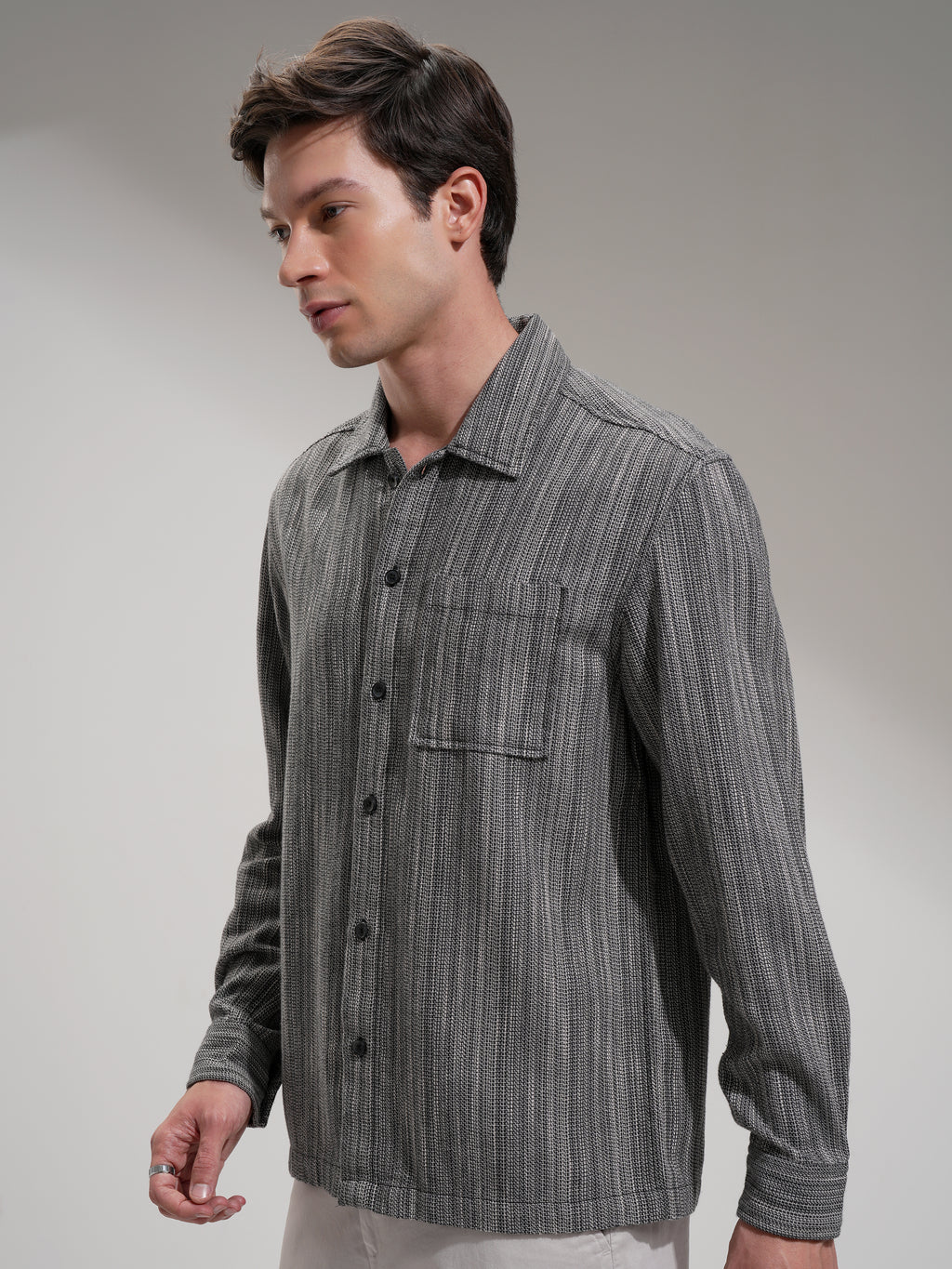 Highlander Men Grey Self Design Oversized Fit Casual Shirt - Grey - Image 4
