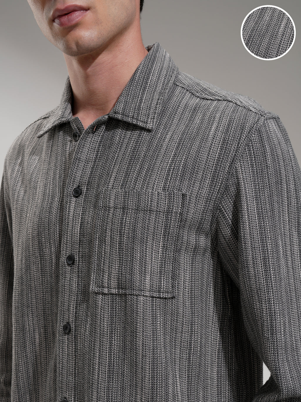 Highlander Men Grey Self Design Oversized Fit Casual Shirt - Grey - Image 5