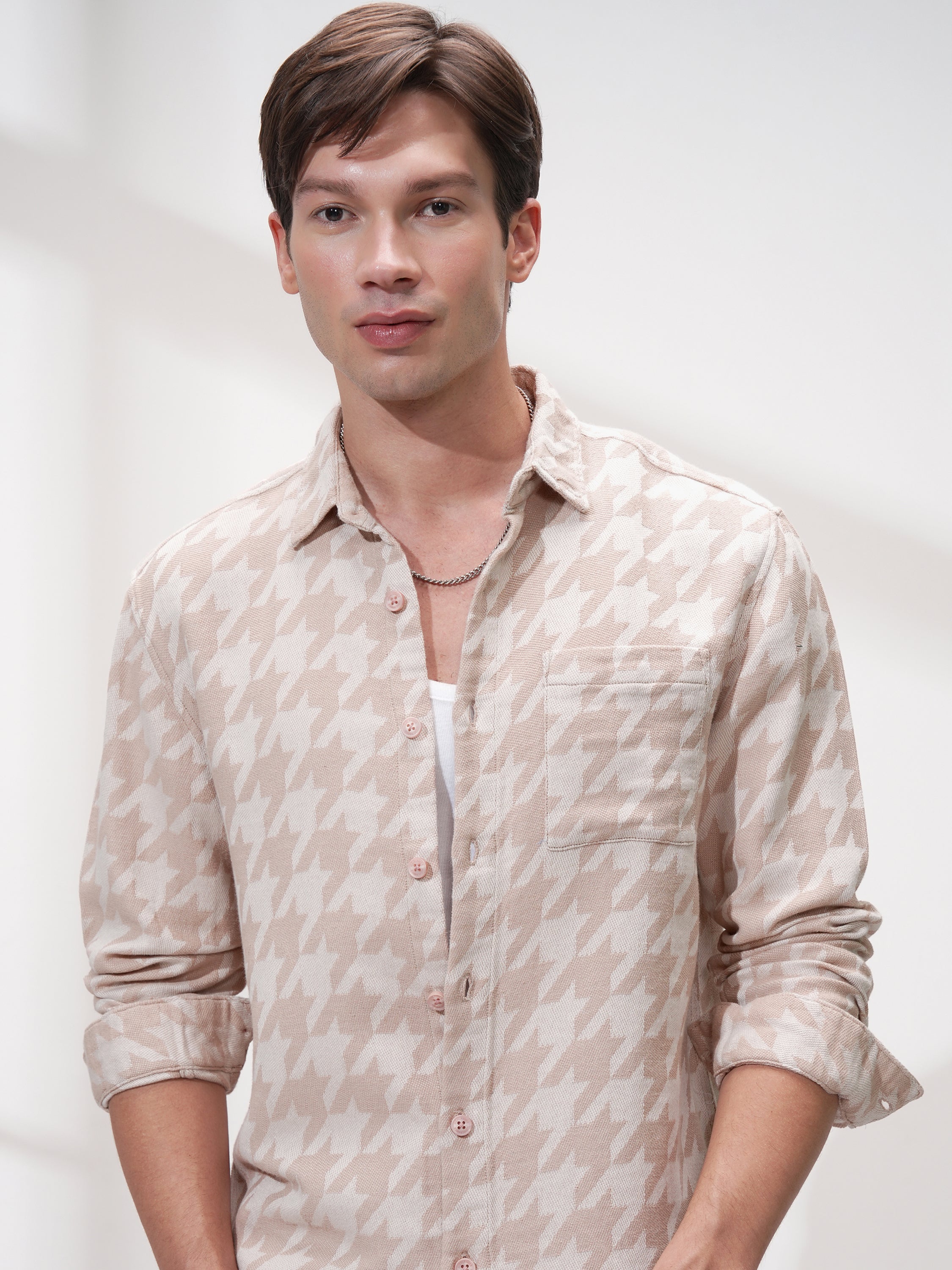 Highlander Men Peach Printed Oversized Fit Casual Shirt - Peach - Image 1