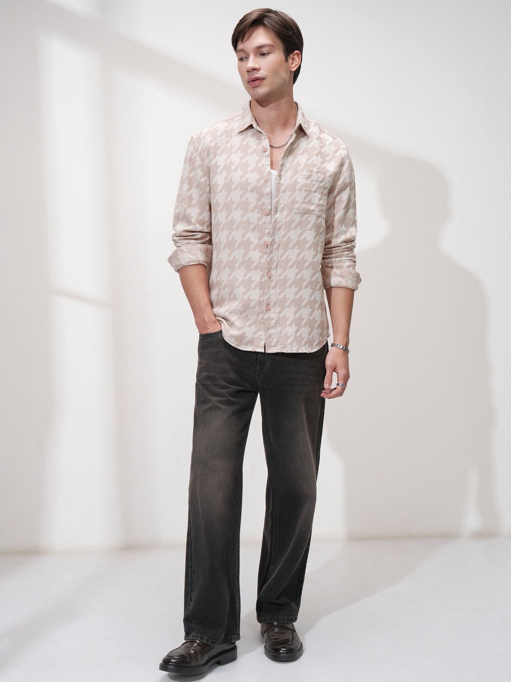 Highlander Men Peach Printed Oversized Fit Casual Shirt - Peach - Image 2
