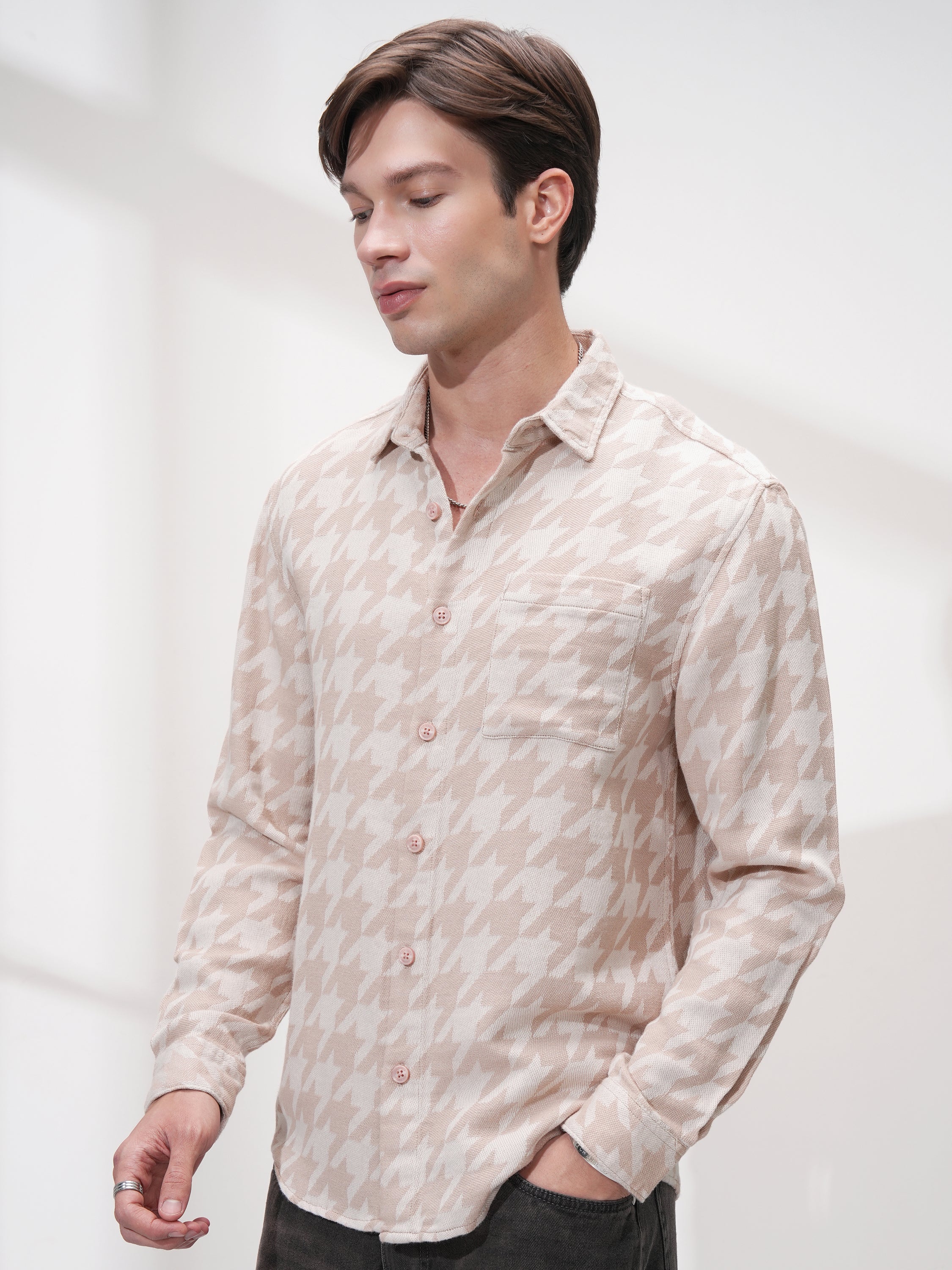 Highlander Men Peach Printed Oversized Fit Casual Shirt - Peach - Image 4