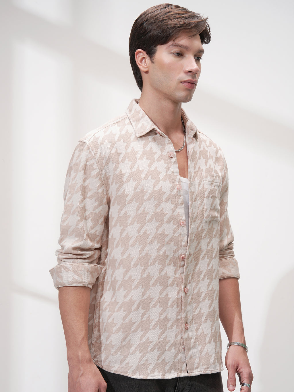 Highlander Men Peach Printed Oversized Fit Casual Shirt - Peach - Image 6