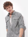 Highlander Men Grey Self Design Oversized Fit Casual Shirt - Grey - Image 1