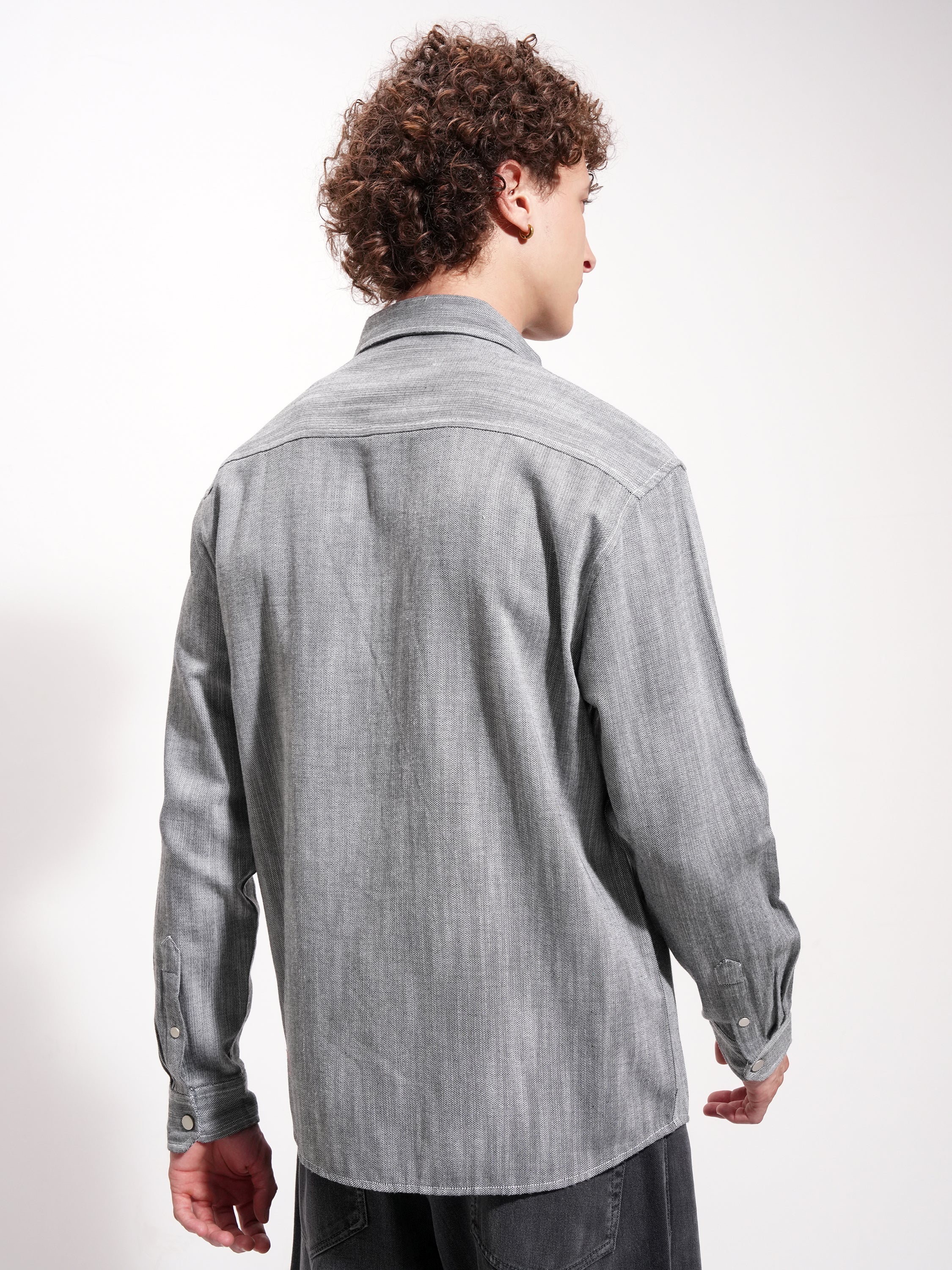 Highlander Men Grey Self Design Oversized Fit Casual Shirt - Grey - Image 3
