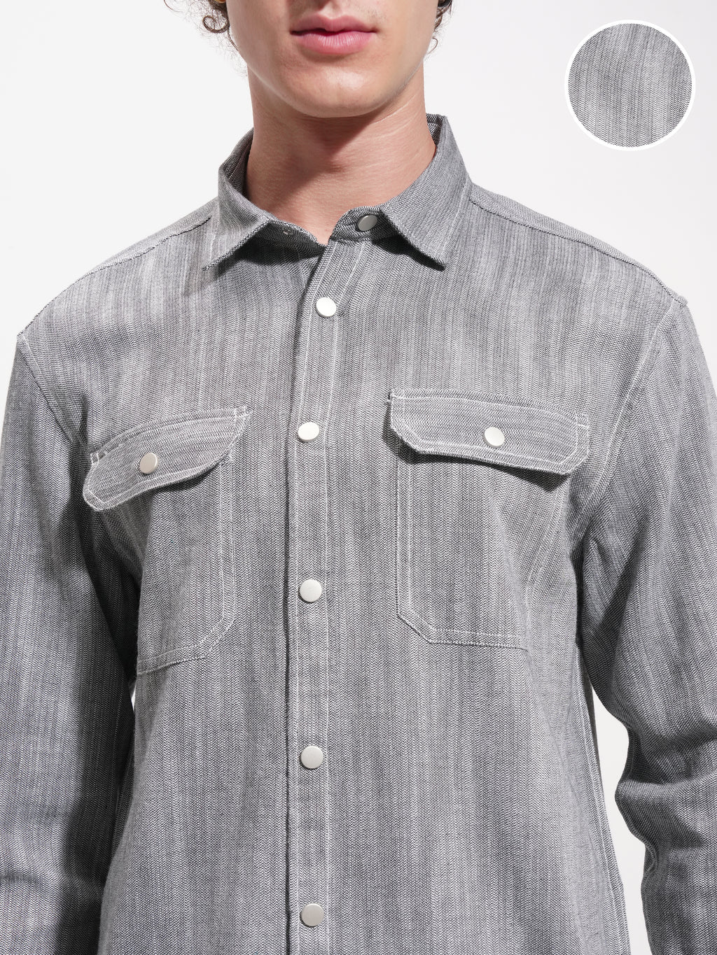 Highlander Men Grey Self Design Oversized Fit Casual Shirt - Grey - Image 5