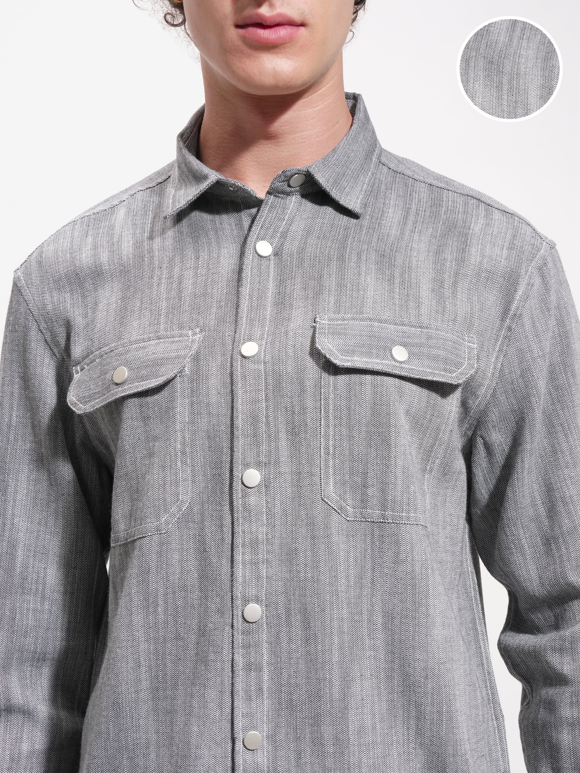 Highlander Men Grey Self Design Oversized Fit Casual Shirt - Grey - Image 5