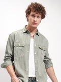 Highlander Men Olive Self Design Oversized Fit Casual Shirt - Olive - Image 1