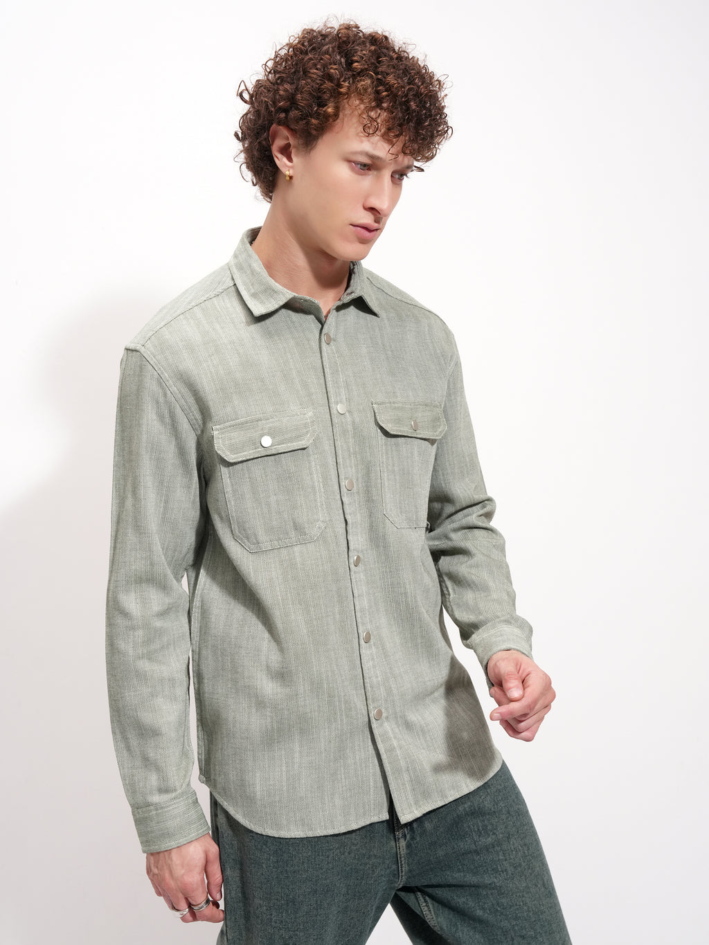 Highlander Men Olive Self Design Oversized Fit Casual Shirt - Olive - Image 6
