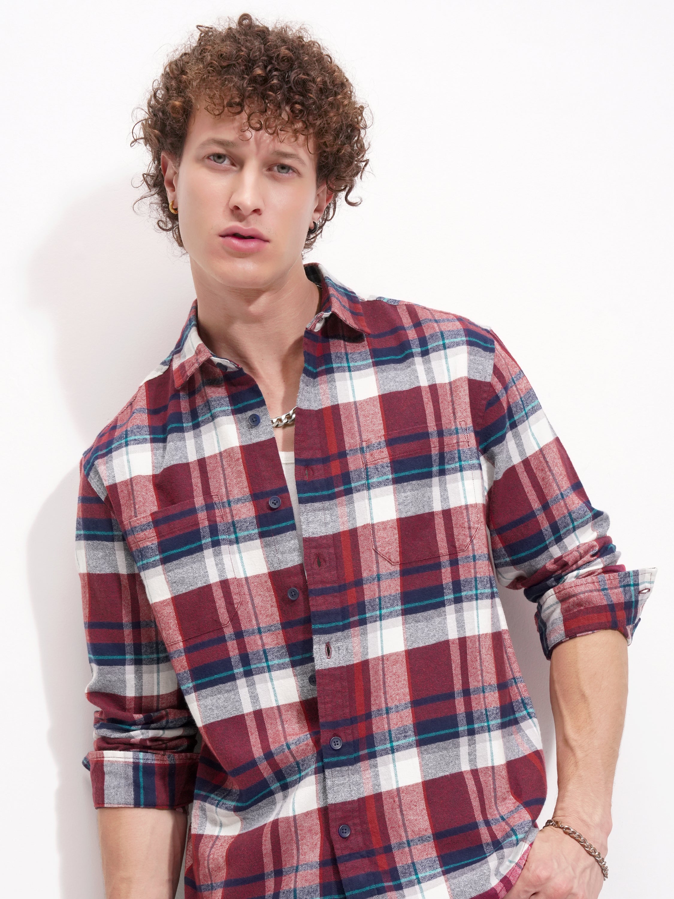 Highlander Men Maroon Checked Relaxed Fit Casual Shirt - Maroon - Image 1