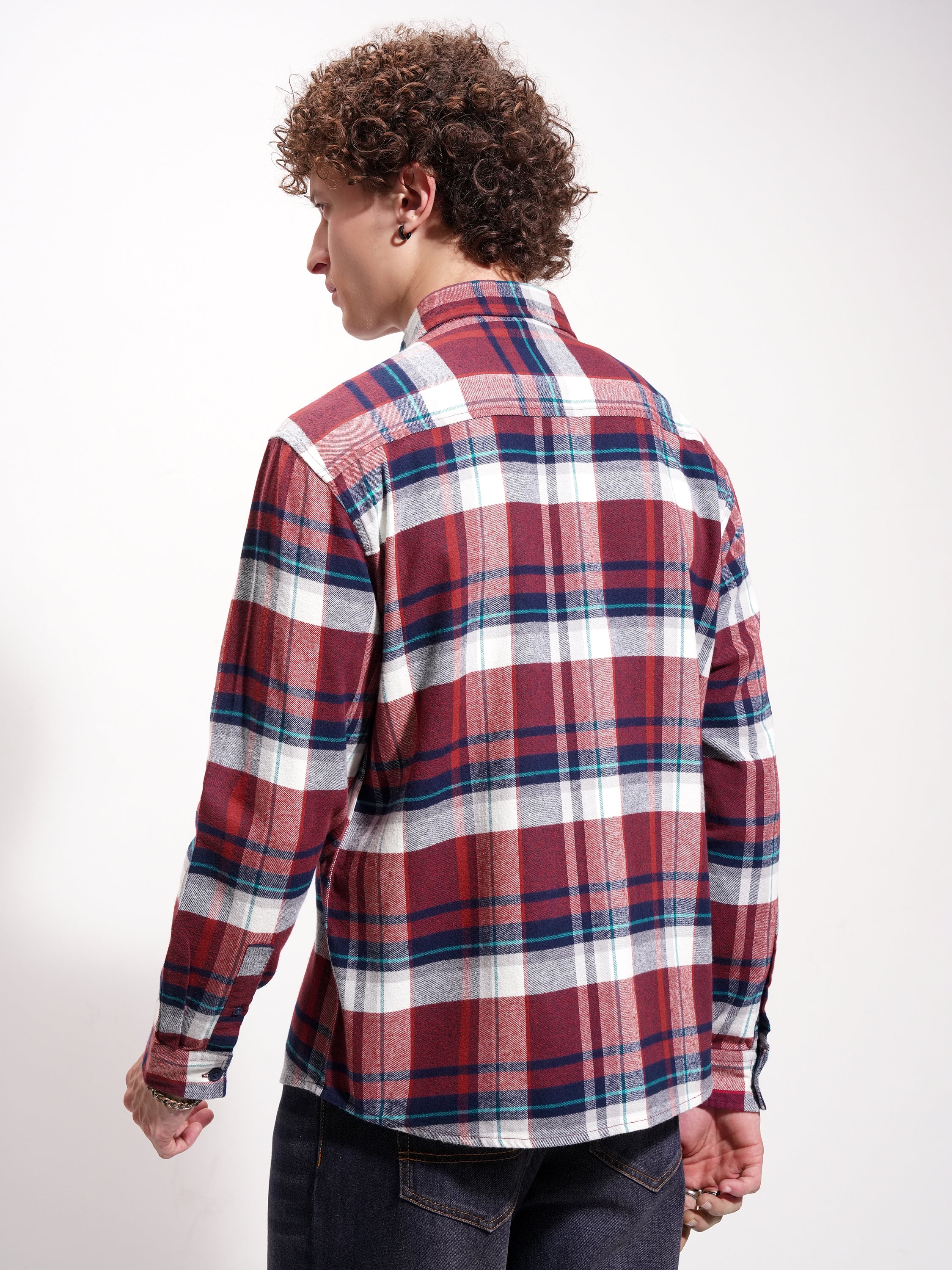 Highlander Men Maroon Checked Relaxed Fit Casual Shirt - Maroon - Image 3