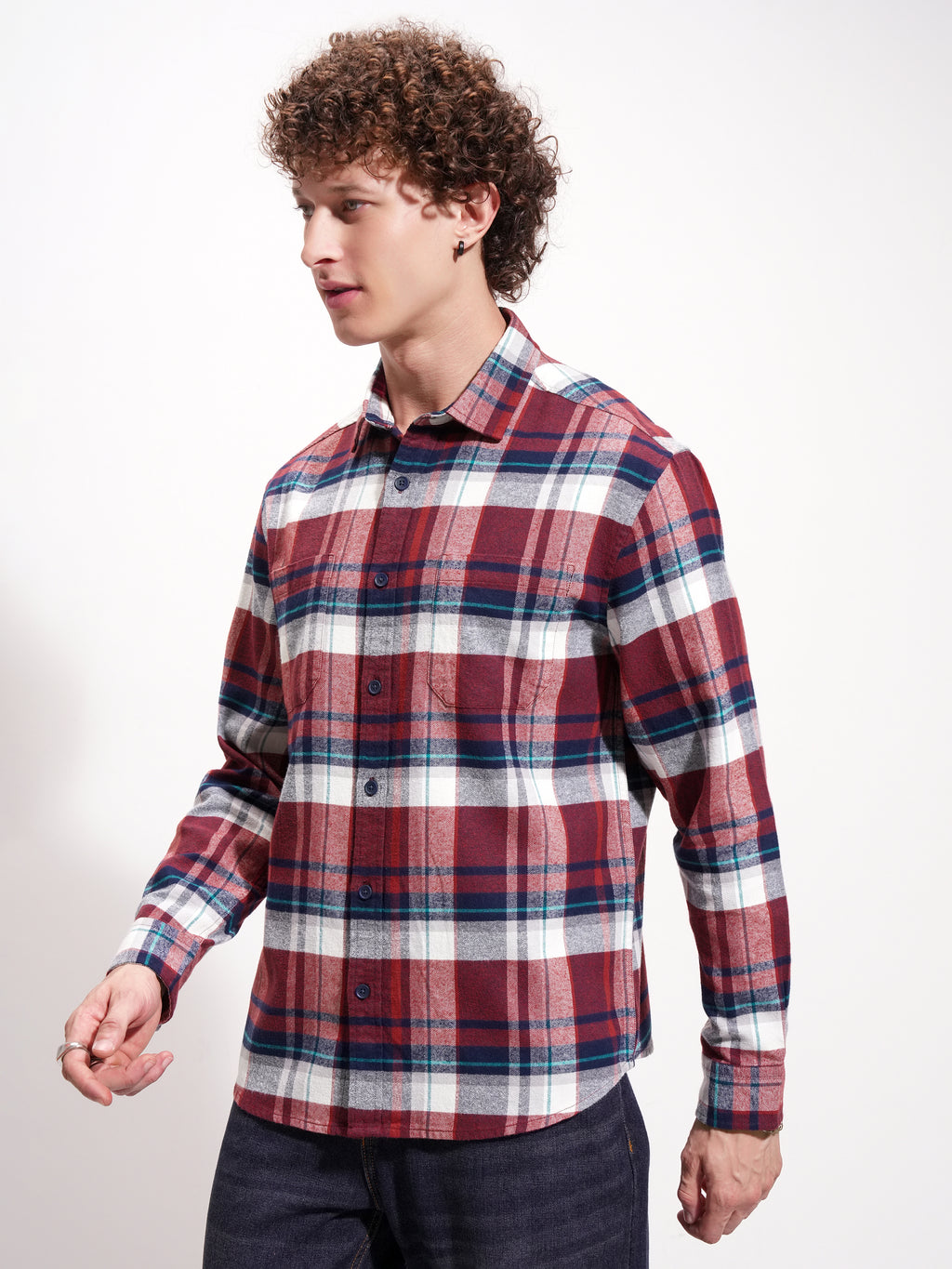 Highlander Men Maroon Checked Relaxed Fit Casual Shirt - Maroon - Image 4