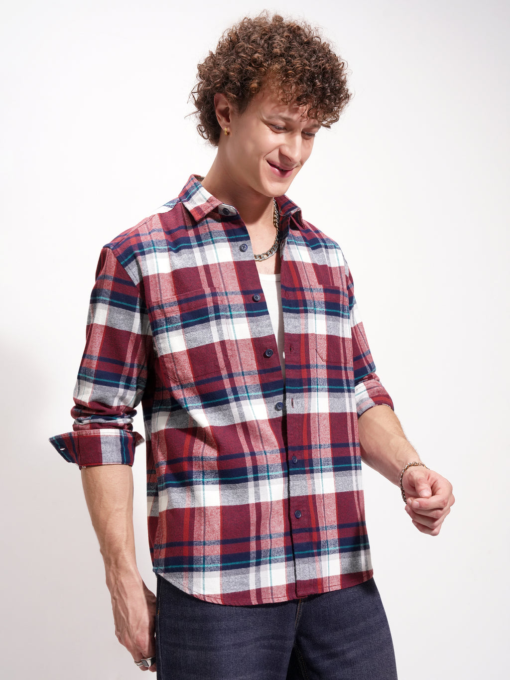 Highlander Men Maroon Checked Relaxed Fit Casual Shirt - Maroon - Image 6