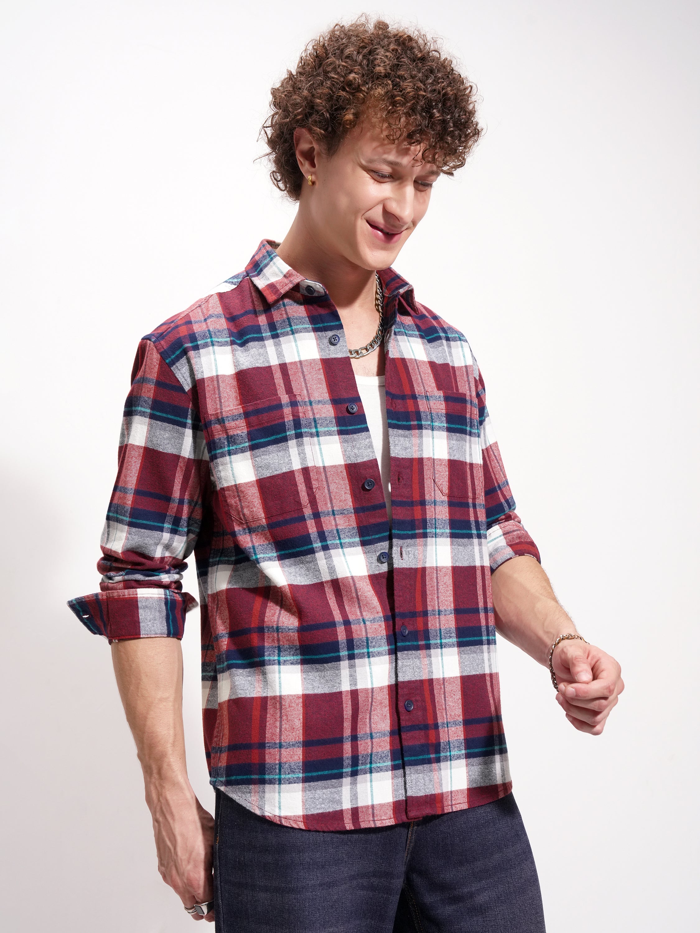 Highlander Men Maroon Checked Relaxed Fit Casual Shirt - Maroon - Image 6