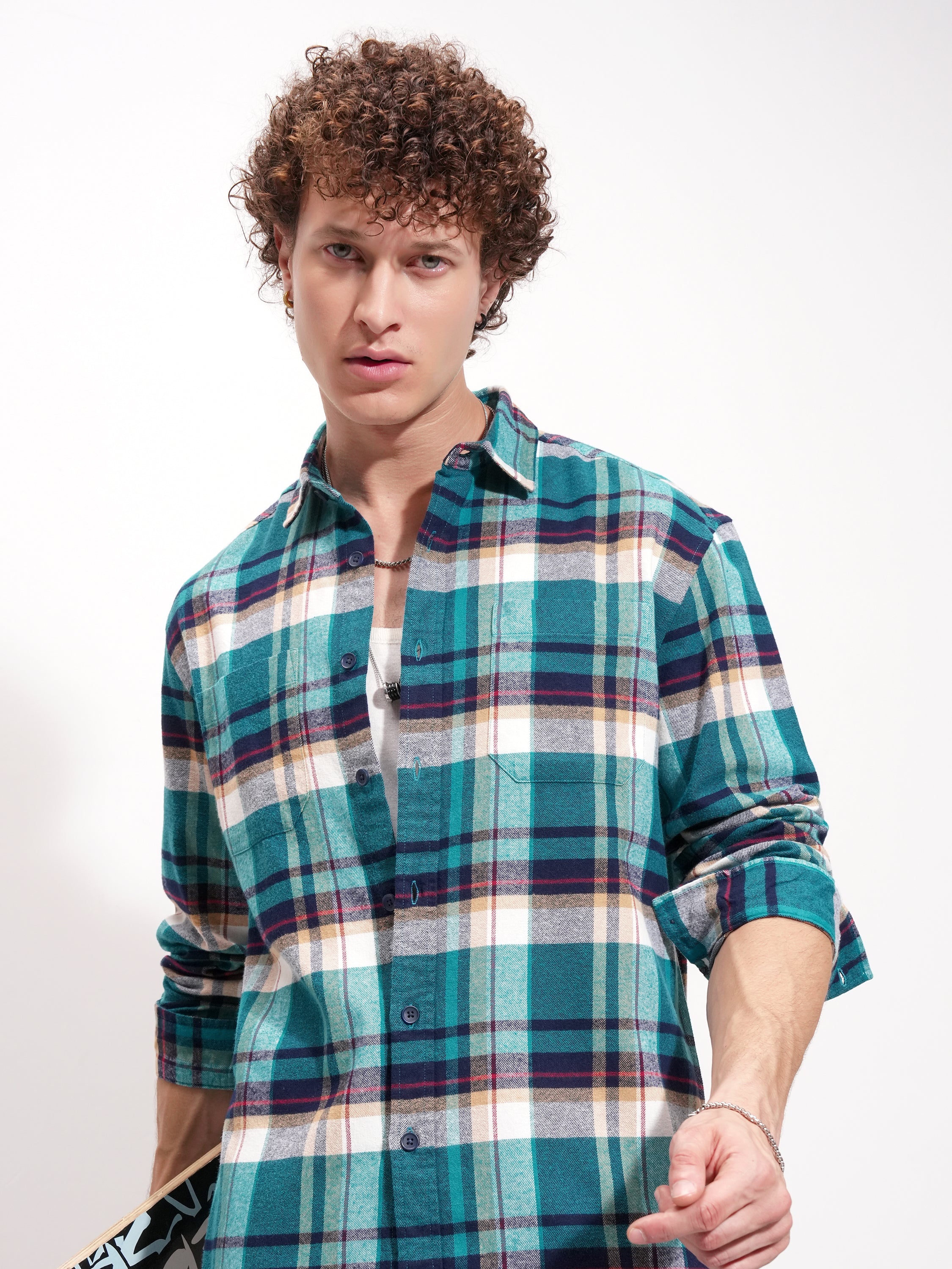 Highlander Men Blue Checked Relaxed Fit Casual Shirt - Blue - Image 1