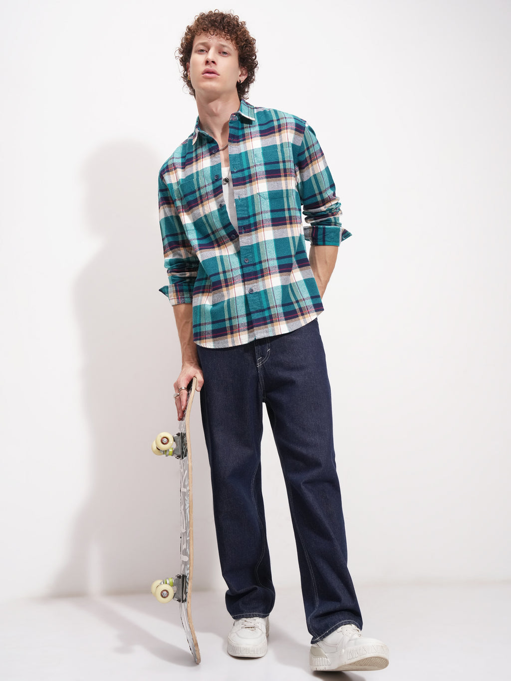 Highlander Men Blue Checked Relaxed Fit Casual Shirt - Blue - Image 2